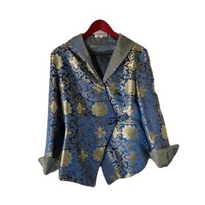Fully Lined Assymetrical Chinese Brocade Jacket with Detail Cuffs & Collar